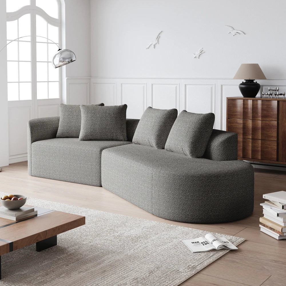 Luxe donkergrijze chenille cloudbank - 4-zits gebogen hoekbank 