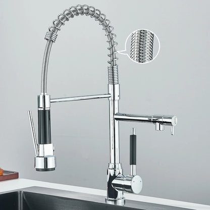 Dual Spout Kitchen Faucet with Pull-Out Spring Sprayer – Chrome | Mixer Tap