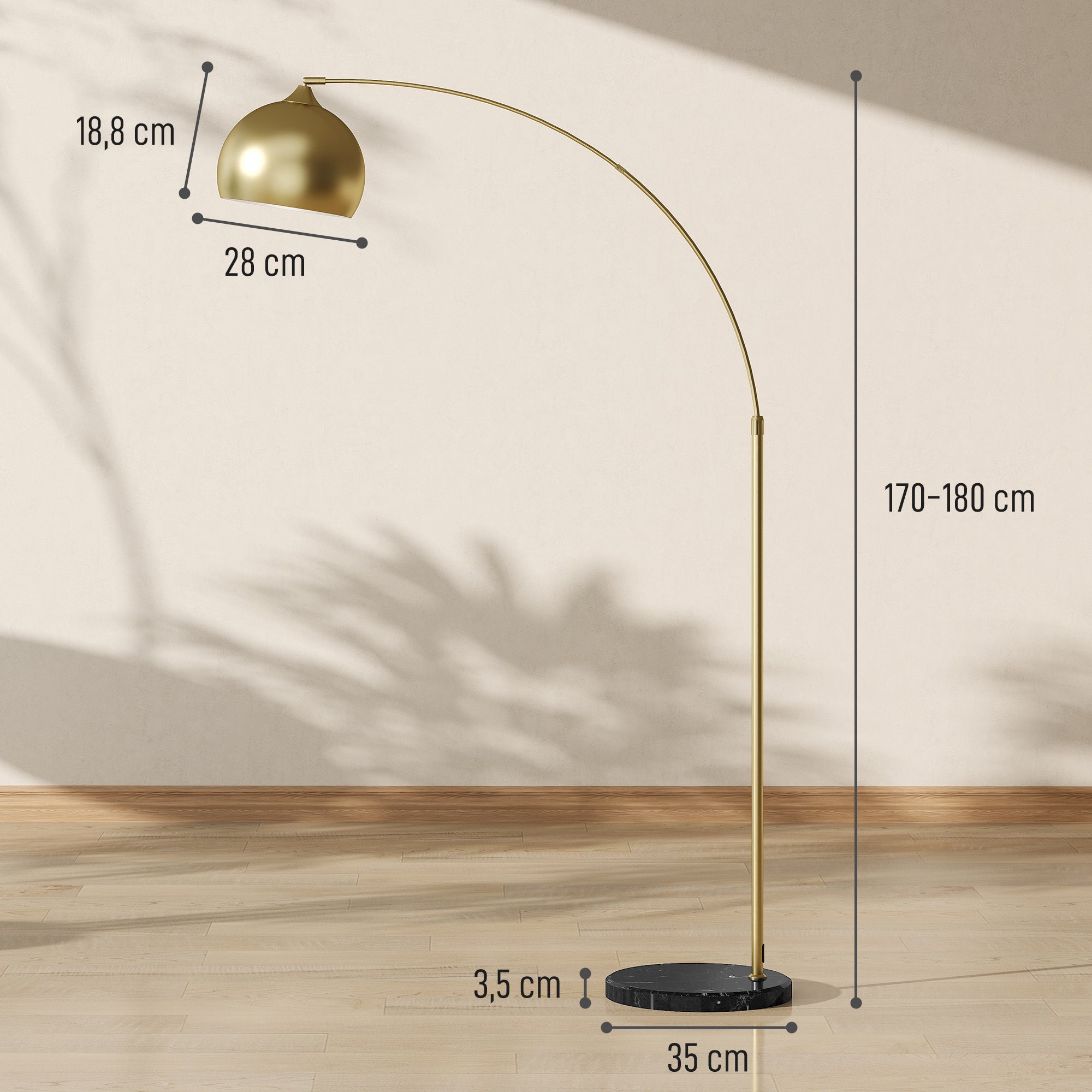 Verstelbare boogvormige vloerlamp - Moderne gouden staande lamp met voetbediening