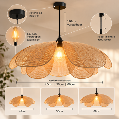 Stijlvolle Gewoven Bloem Hanglamp eettafel woonkamer