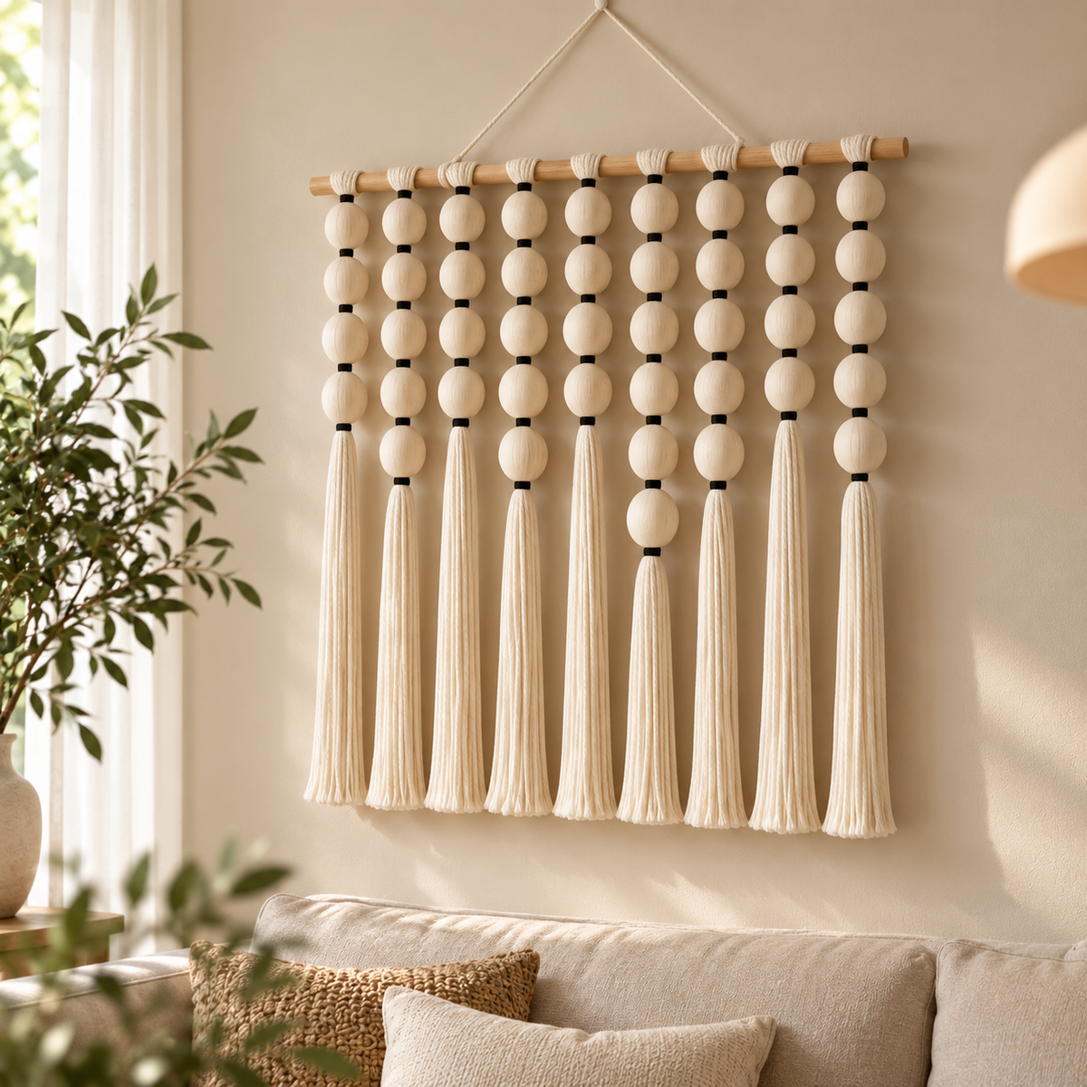 Macrame Wall Hanging with Beads – 100 × 95 cm