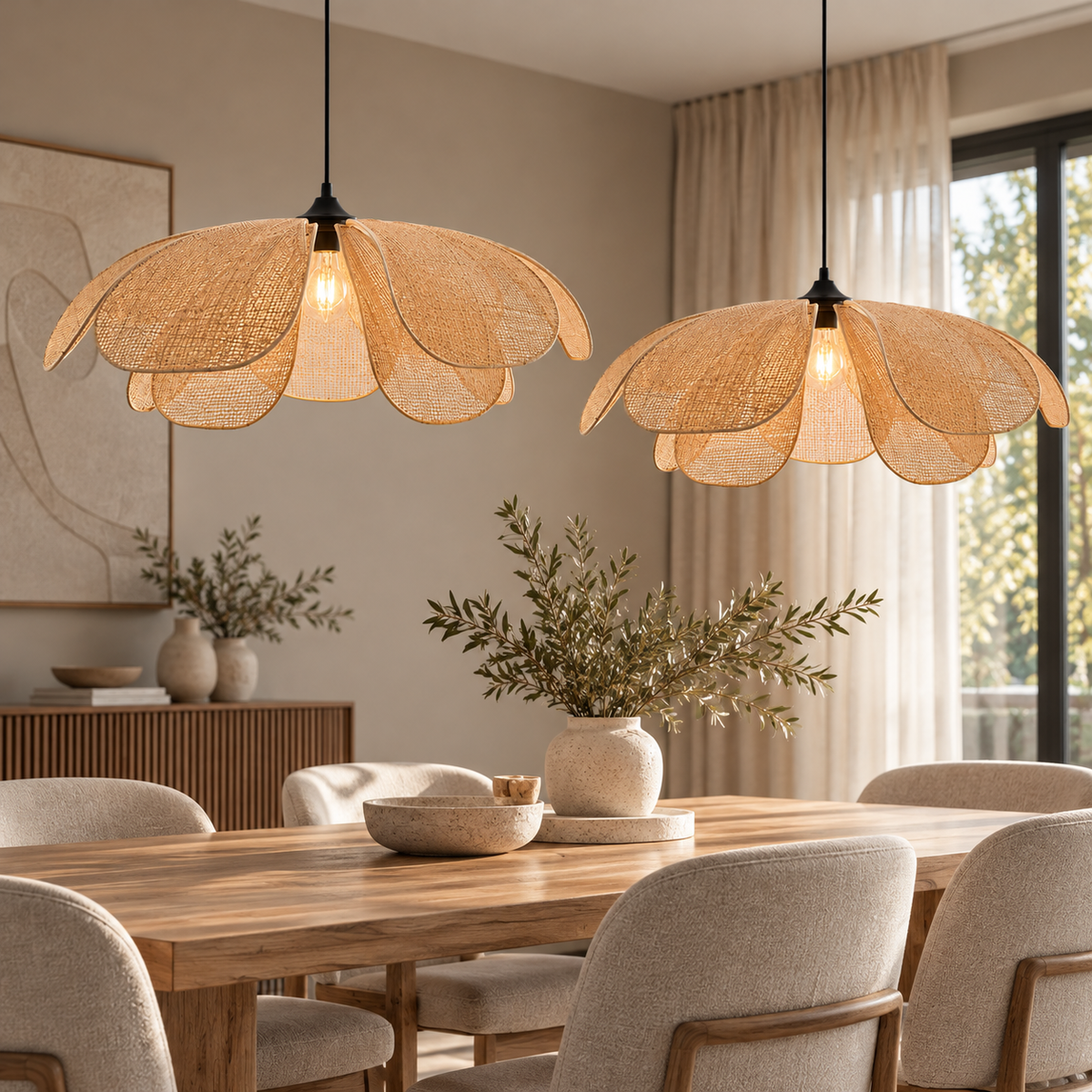 Stijlvolle Gewoven Bloem Hanglamp eettafel woonkamer