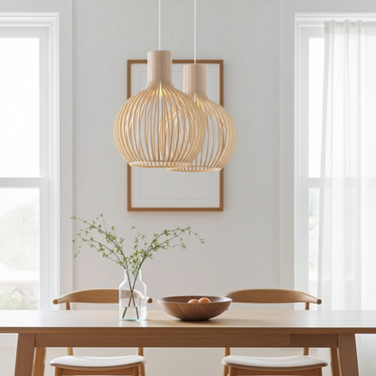 Country Style Wood Cage Hanging Lamp