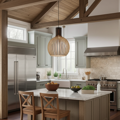 Country Style Wood Cage Hanging Lamp