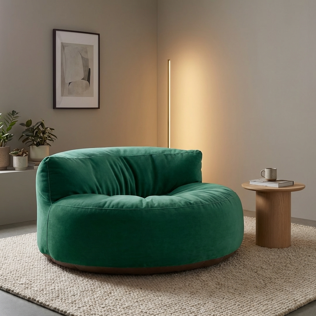 Runder Sitzsack aus dickem Samt