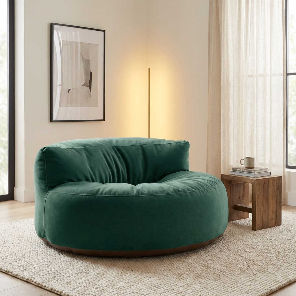 Runder Sitzsack aus dickem Samt