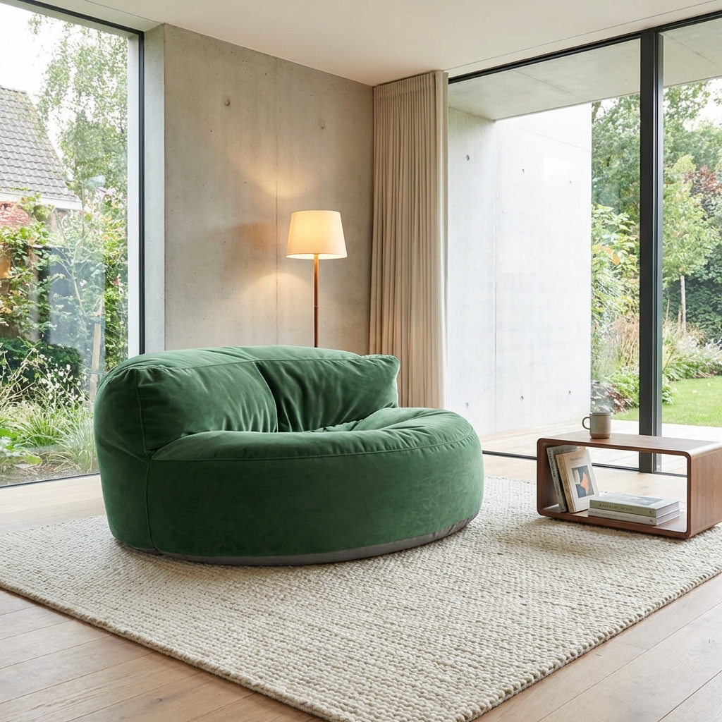 Runder Sitzsack aus dickem Samt