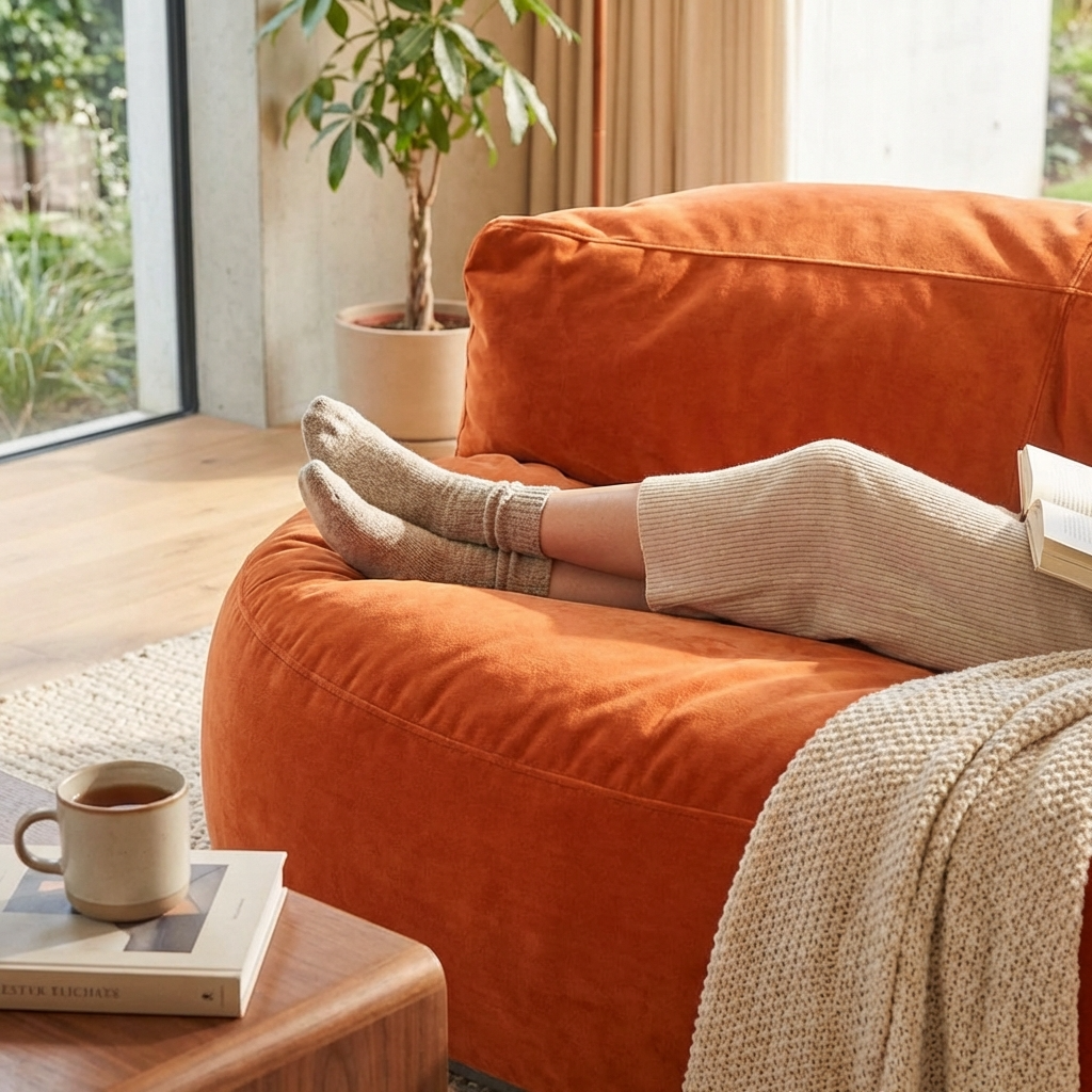 Runder Sitzsack aus dickem Samt