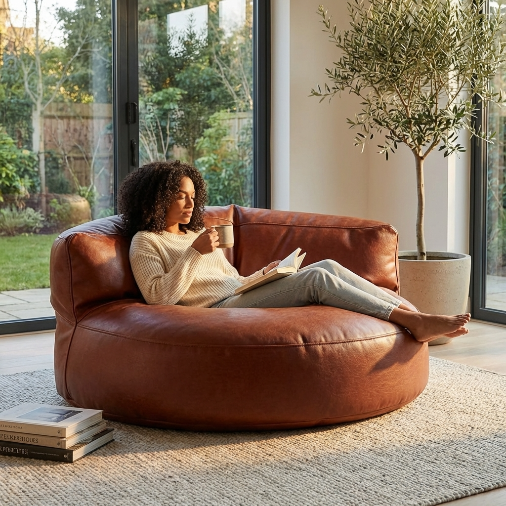 Wagrex - Beanbag Modern Round Retro-Leather
