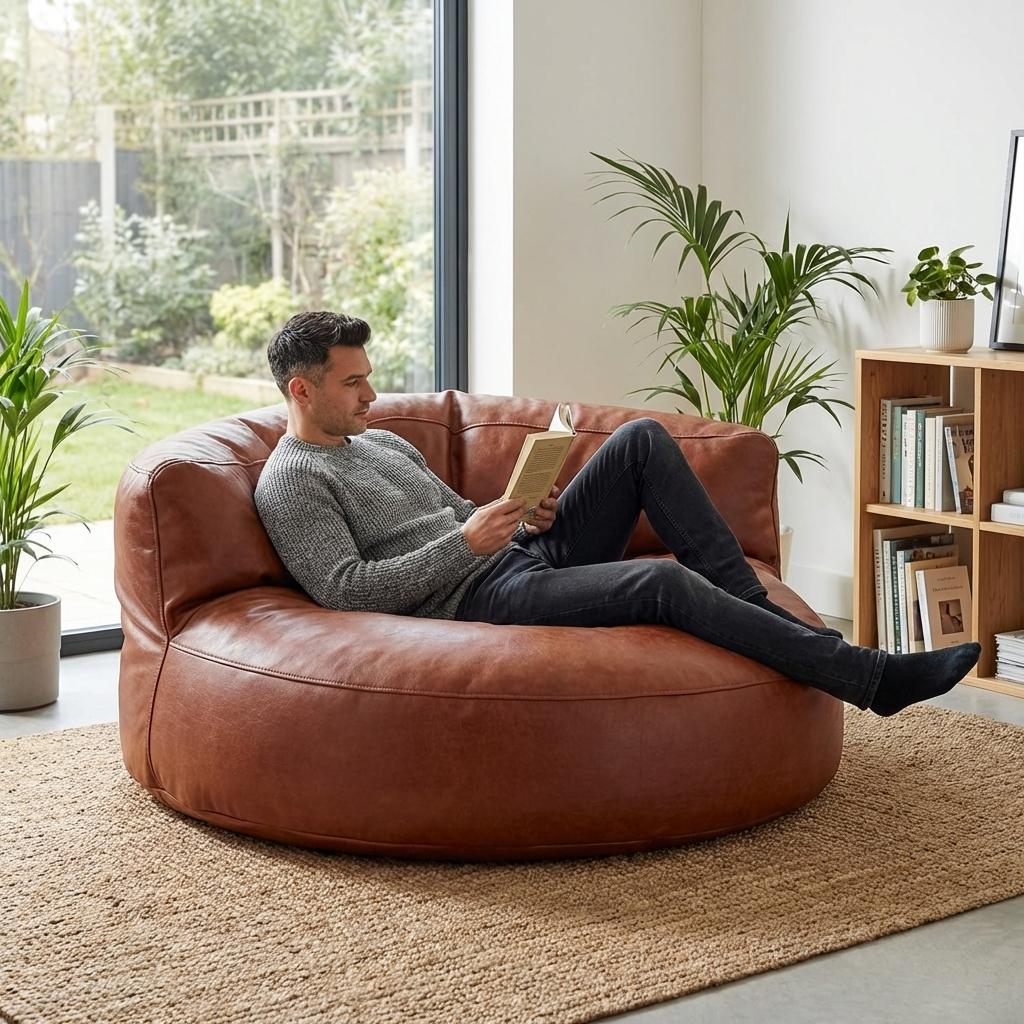 Wagrex - Beanbag Modern Round Retro-Leather
