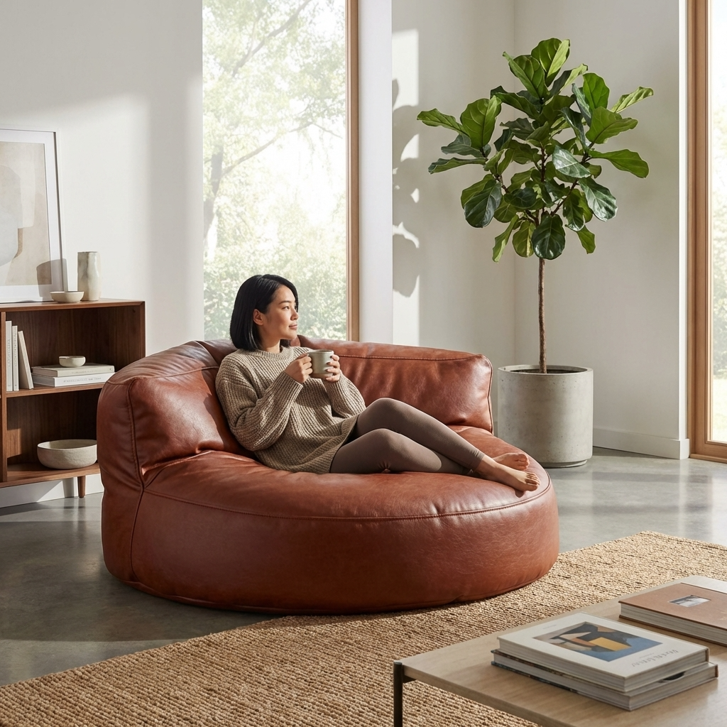 Wagrex - Beanbag Modern Round Retro-Leather