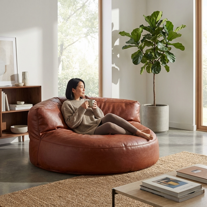 Wagrex - Beanbag Modern Round Retro-Leather