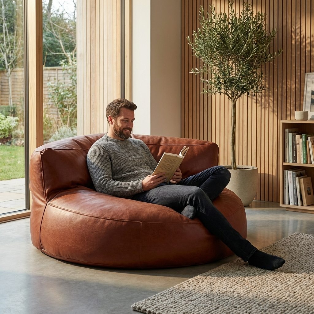 Wagrex - Beanbag Modern Round Retro-Leather