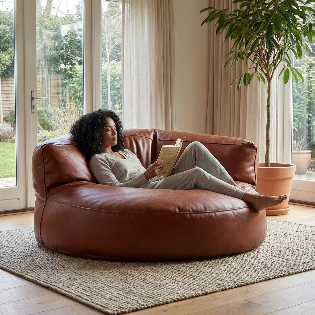 Wagrex - Beanbag Modern Round Retro-Leather