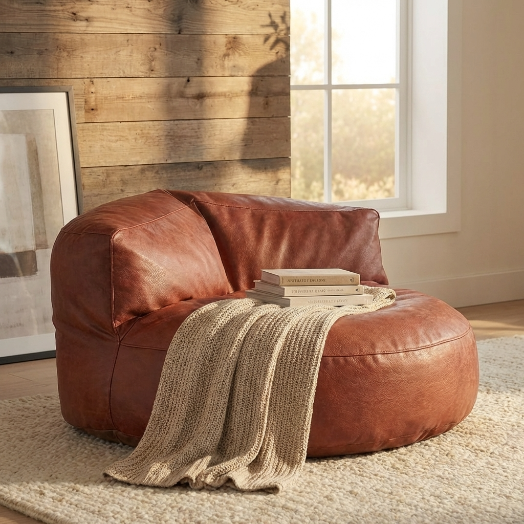 Wagrex - Beanbag Modern Round Retro-Leather