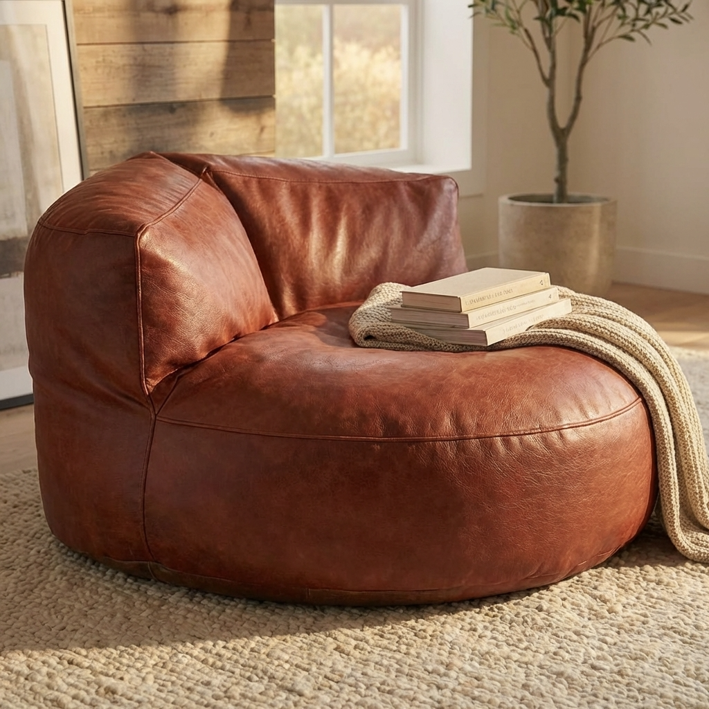 Wagrex - Beanbag Modern Round Retro-Leather