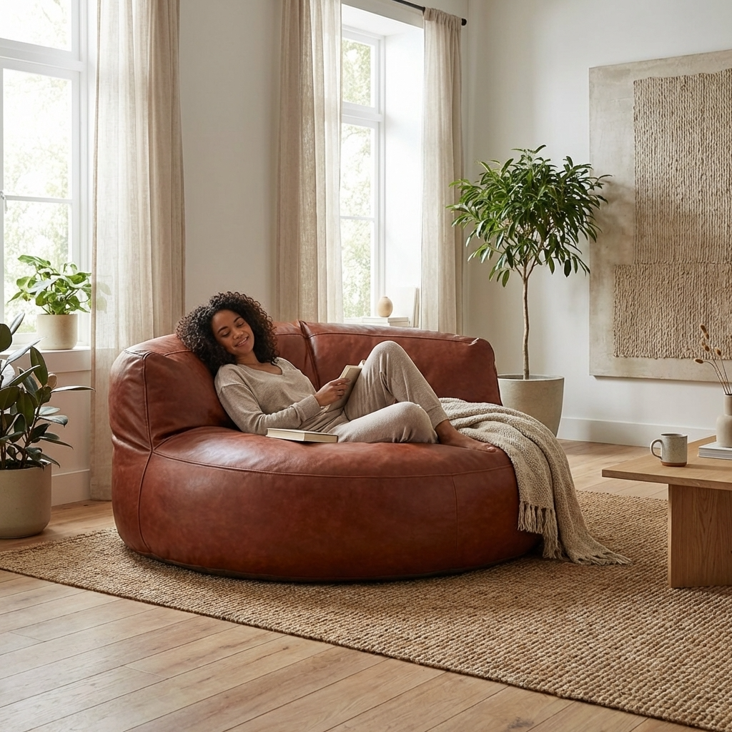 Wagrex - Beanbag Modern Round Retro-Leather