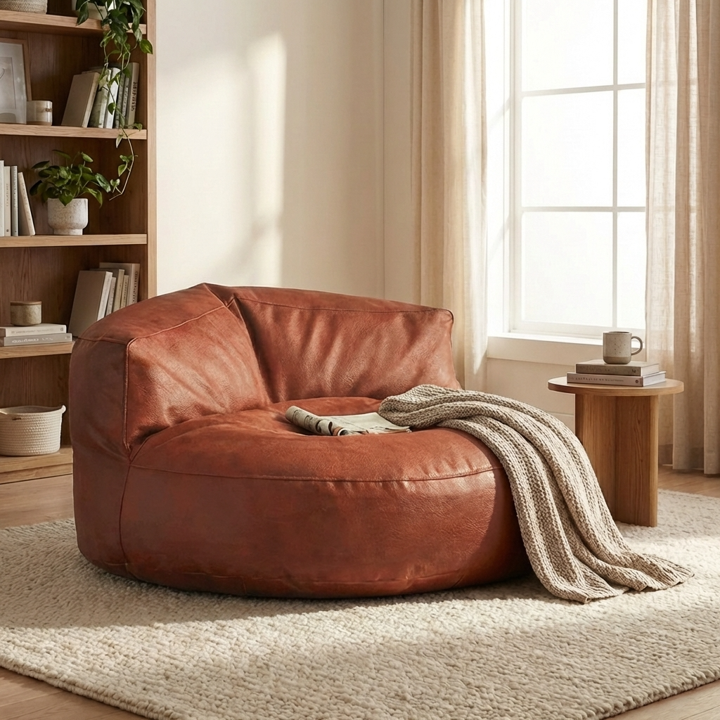 Wagrex - Beanbag Modern Round Retro-Leather