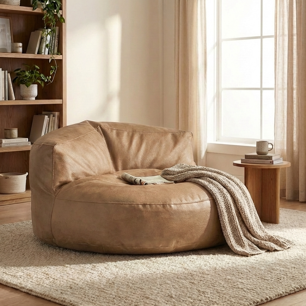Wagrex - Beanbag Modern Round Retro-Leather
