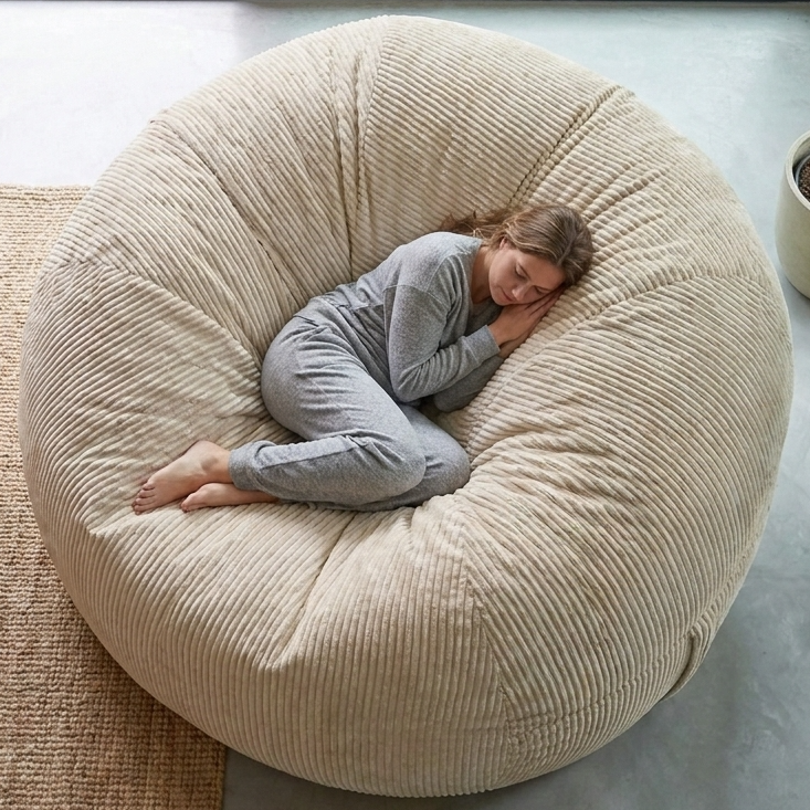 Big Mega XXL Sitzsack aus geripptem Stoff. Inklusive Schaumstofffüllung
