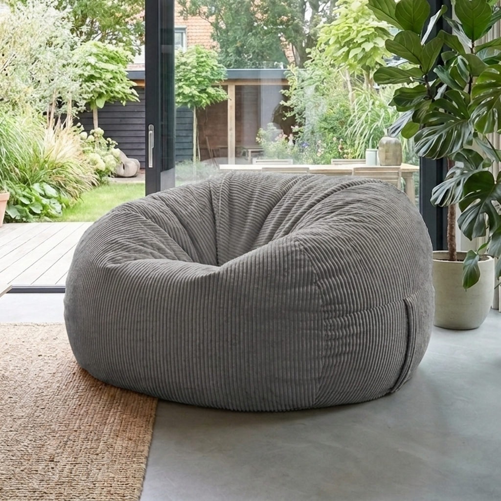 Big Mega XXL Sitzsack aus geripptem Stoff. Inklusive Schaumstofffüllung