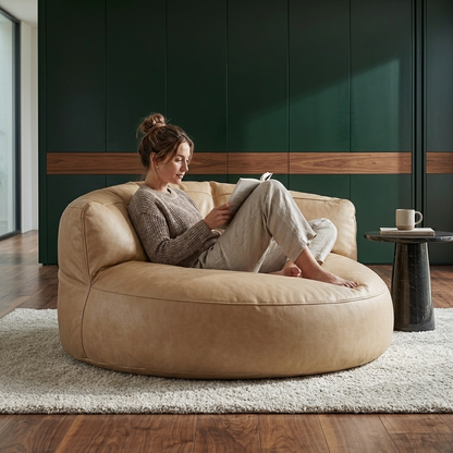 Wagrex - Loveseat zitzak fauteuil Modern Rond Retro-Leer