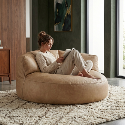 Wagrex - Loveseat zitzak fauteuil Modern Rond Retro-Leer