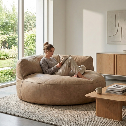 Wagrex - Loveseat zitzak fauteuil Modern Rond Retro-Leer