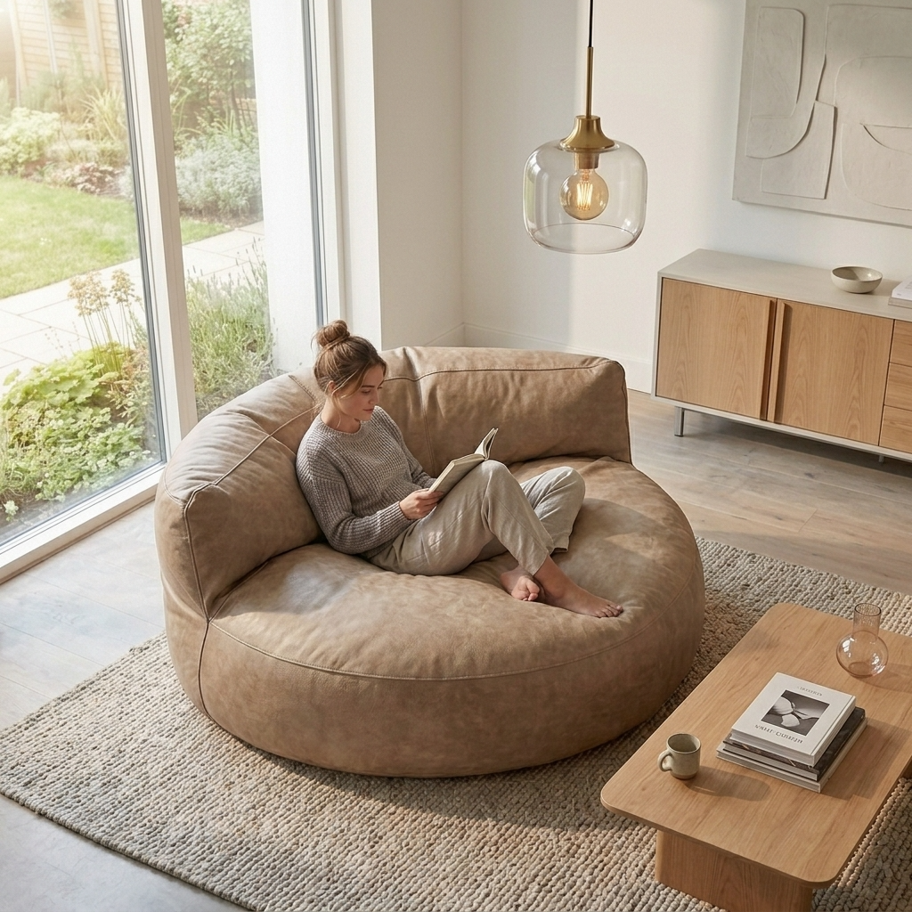 Wagrex - Loveseat zitzak fauteuil Modern Rond Retro-Leer