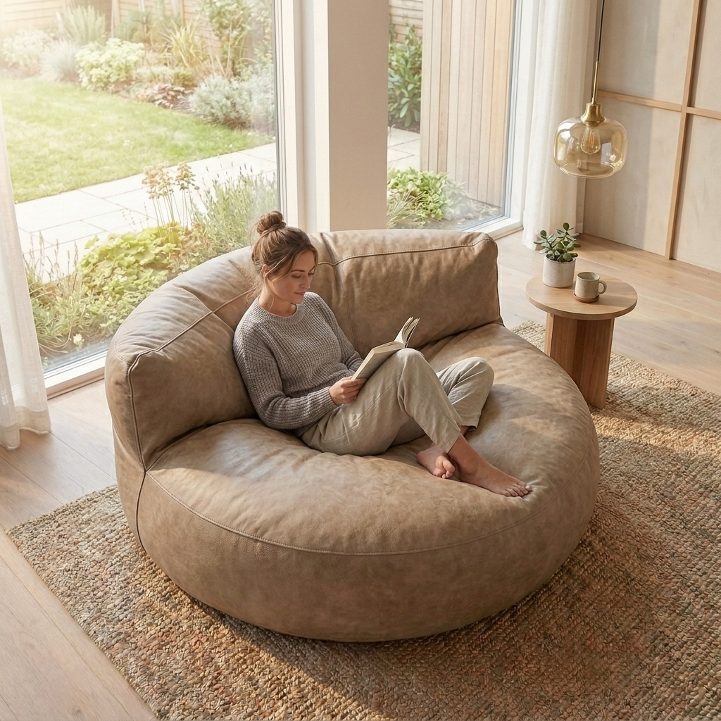 Wagrex - Loveseat zitzak fauteuil Modern Rond Retro-Leer