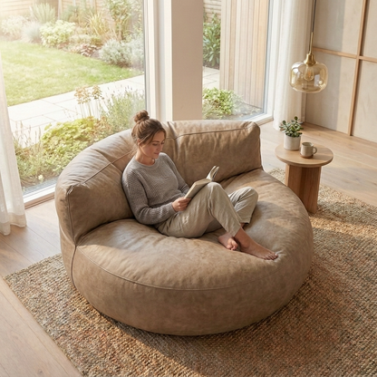 Wagrex - Loveseat zitzak fauteuil Modern Rond Retro-Leer