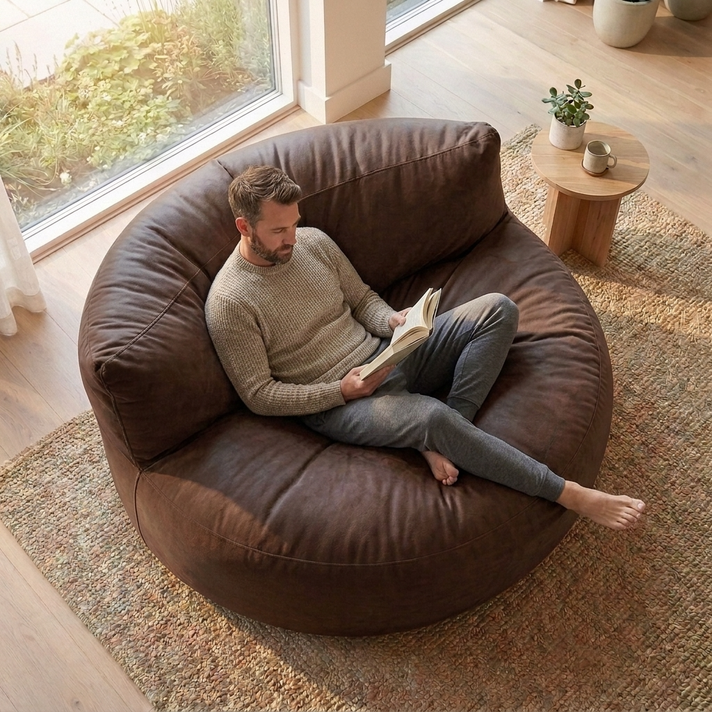 Wagrex - Loveseat zitzak fauteuil Modern Rond Retro-Leer