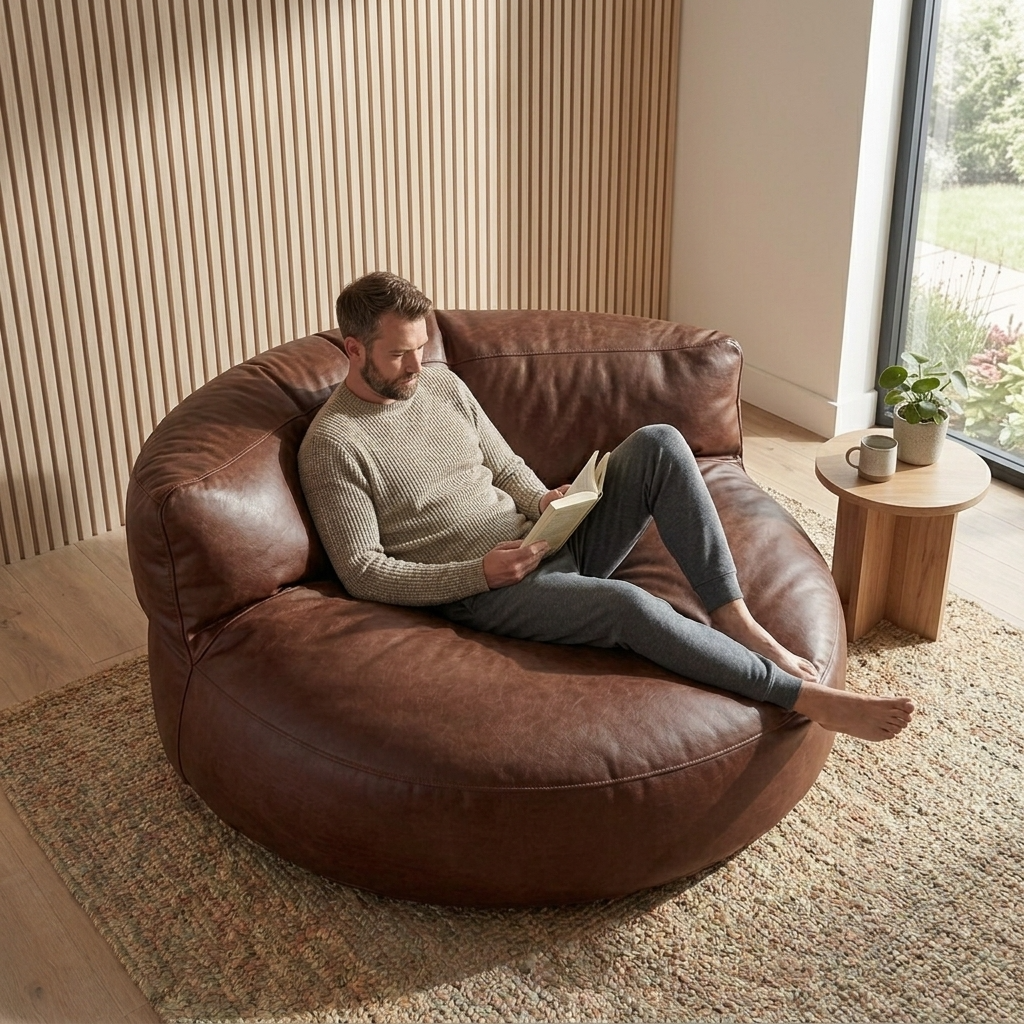 Wagrex - Loveseat zitzak fauteuil Modern Rond Retro-Leer