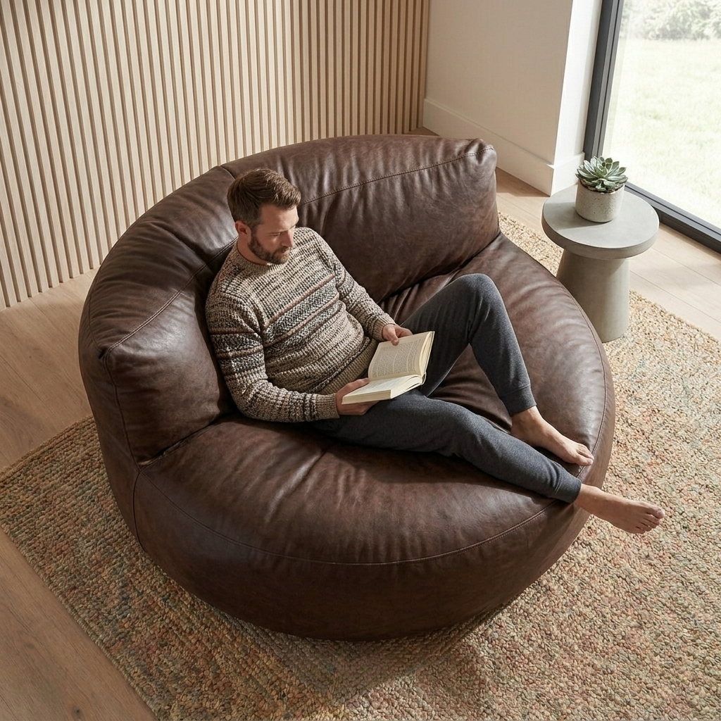 Wagrex - Loveseat zitzak fauteuil Modern Rond Retro-Leer