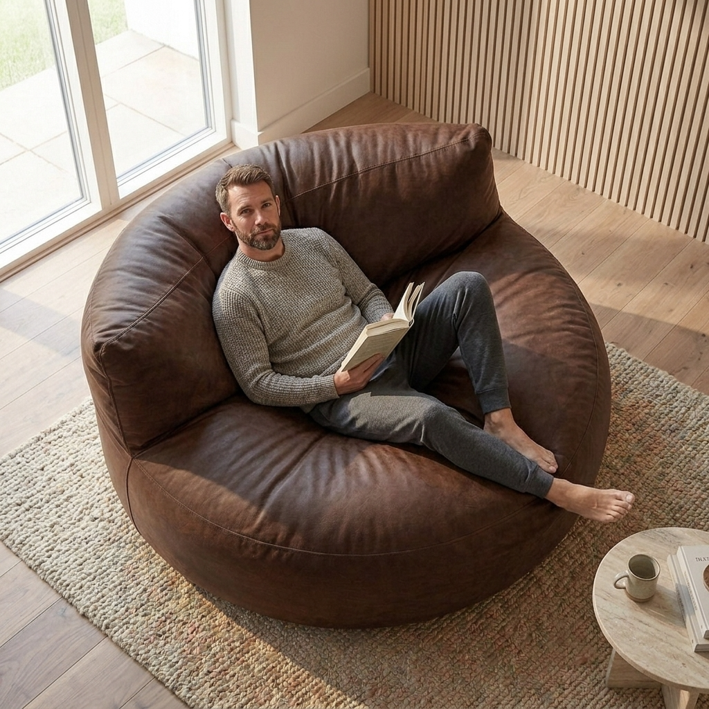 Wagrex - Loveseat zitzak fauteuil Modern Rond Retro-Leer