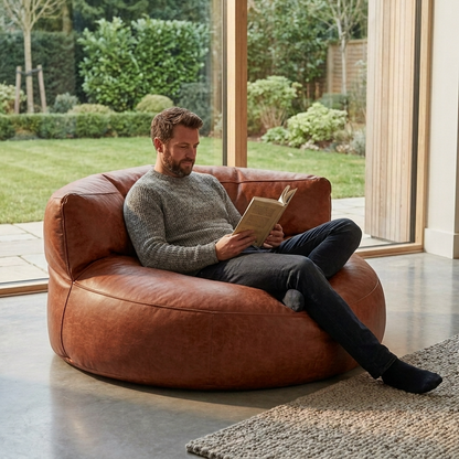 Wagrex - Loveseat zitzak fauteuil Modern Rond Retro-Leer