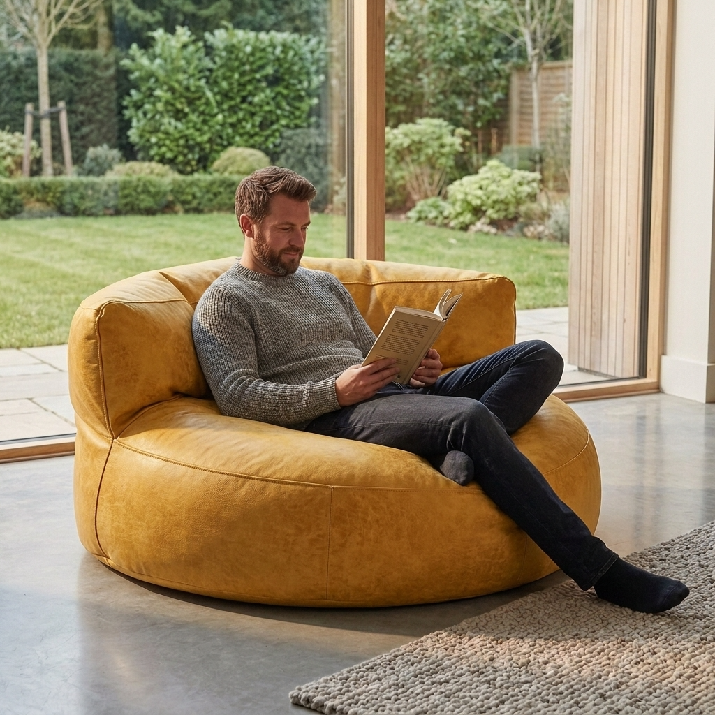 Wagrex - Loveseat zitzak fauteuil Modern Rond Retro-Leer