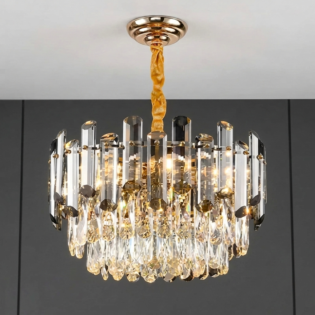 Luxe K9 Kristallen Kroonluchter – Goud Ronde LED Plafondlamp