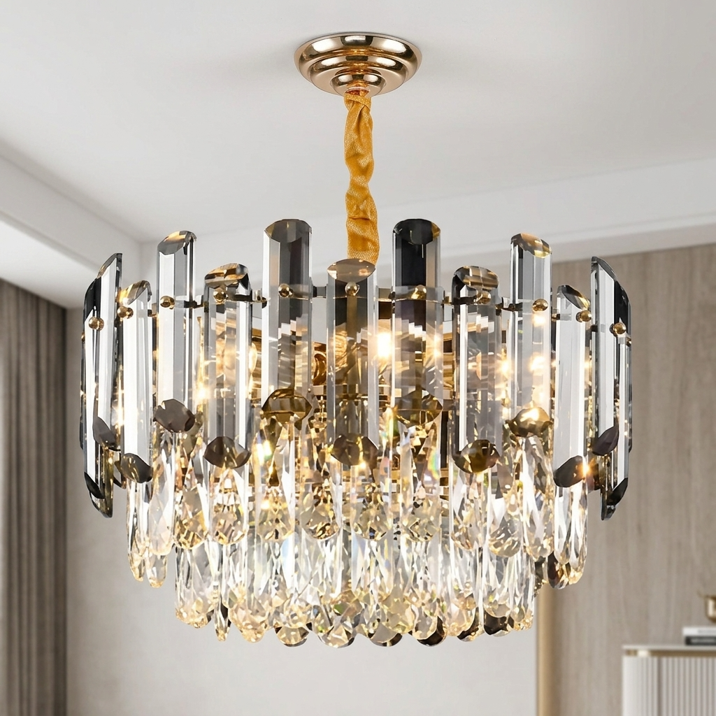 Luxe K9 Kristallen Kroonluchter – Goud Ronde LED Plafondlamp