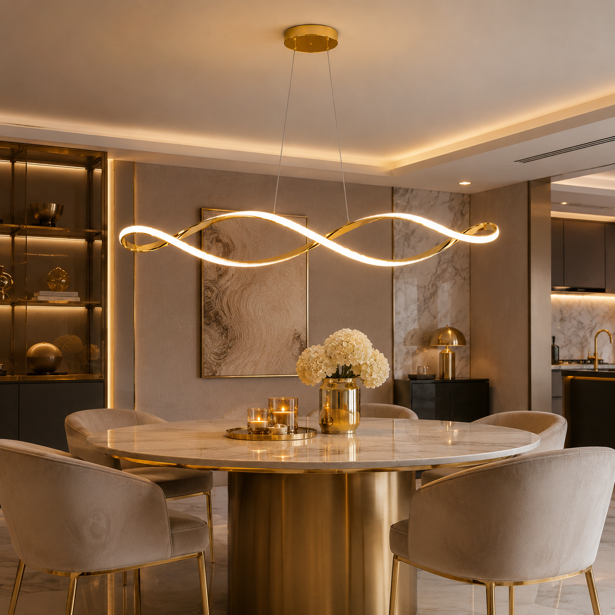 Moderne eettafel hanglamp Gekrulde LED Design