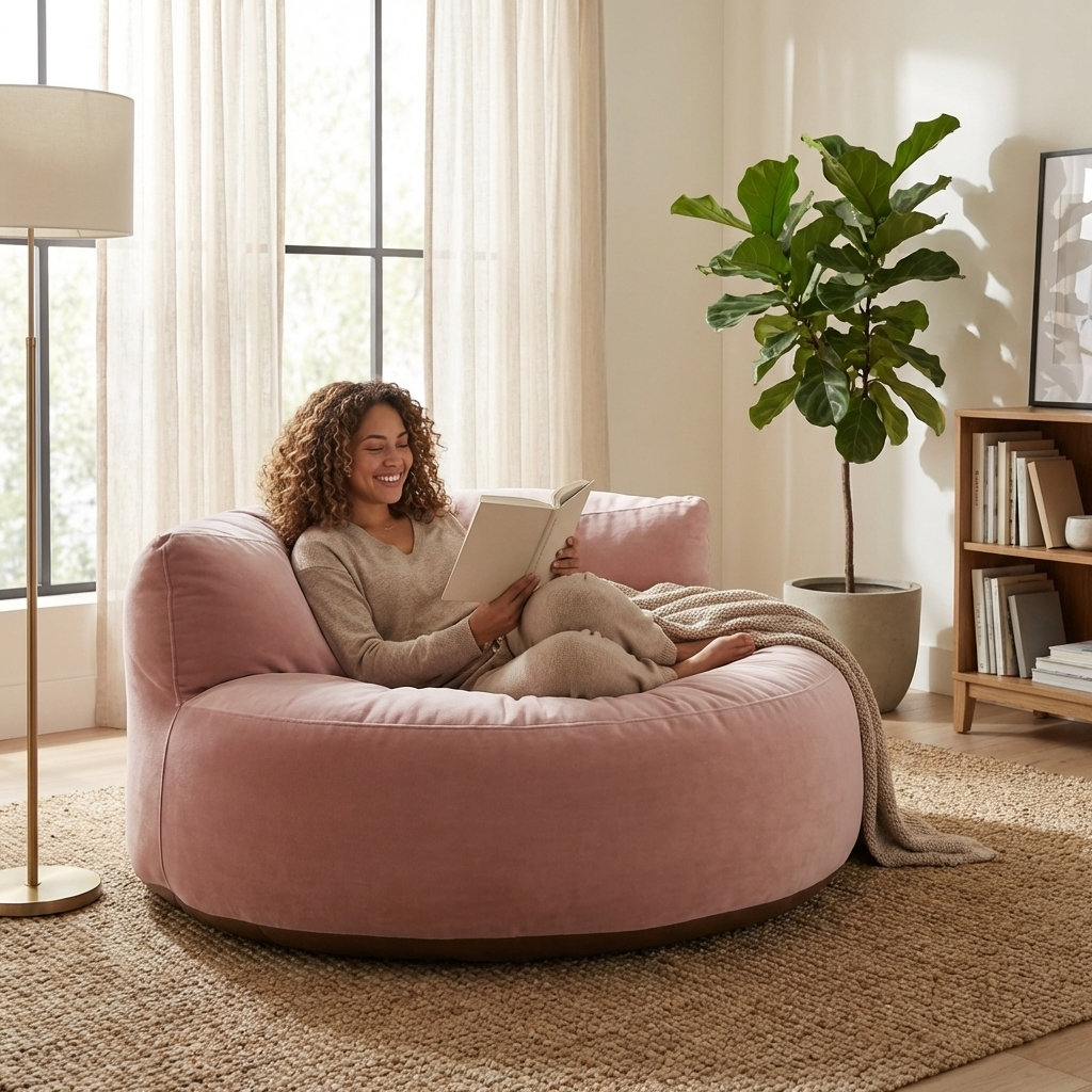 Runder Sitzsack aus dickem Samt