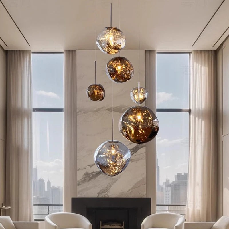 Scandinavian Molded Glass Globe Pendant Light