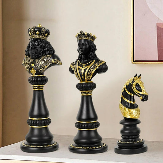 Big chess set of 3 sculptures black