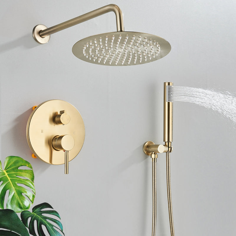 Einbauregendusche-Set mit Handbrause - Messing-Duscharmatur gebürstetes Gold