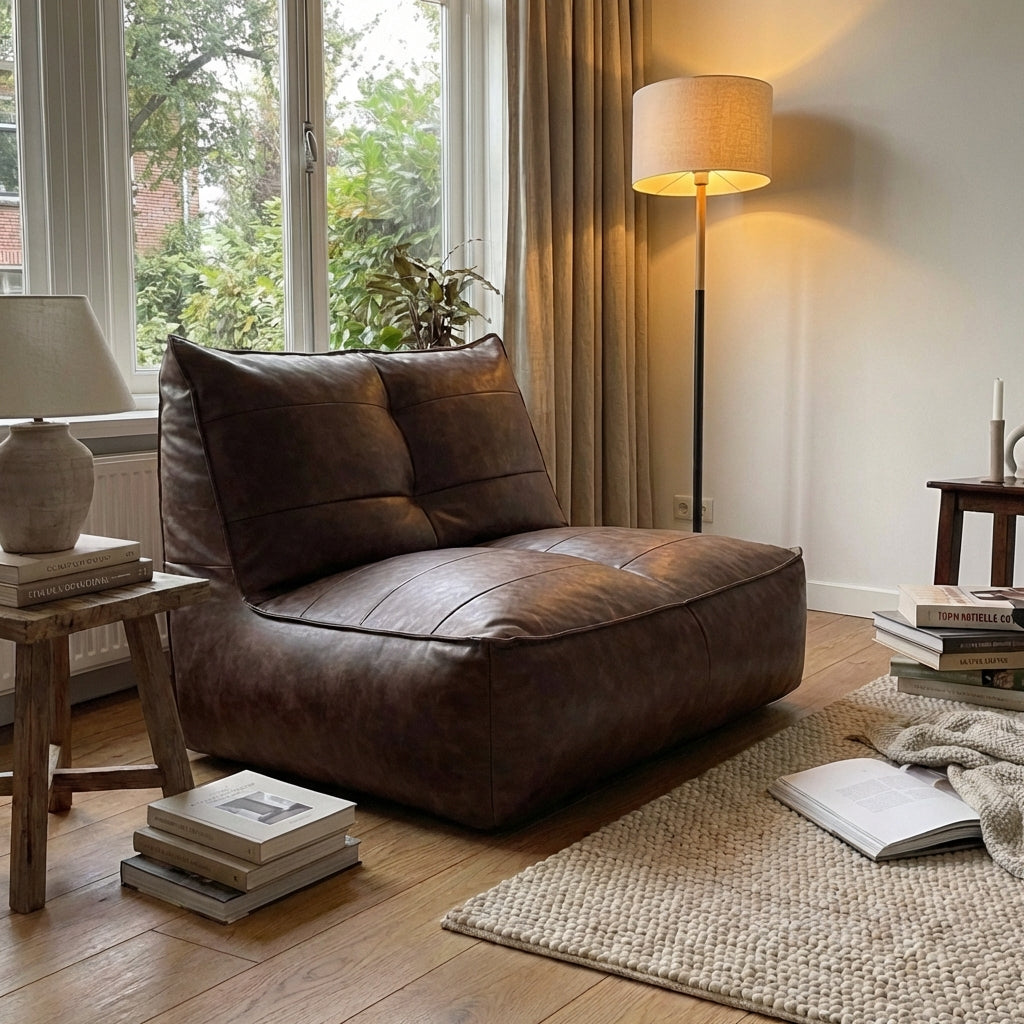 Fauteuil Beanbag Rib Modern Retro-Leder