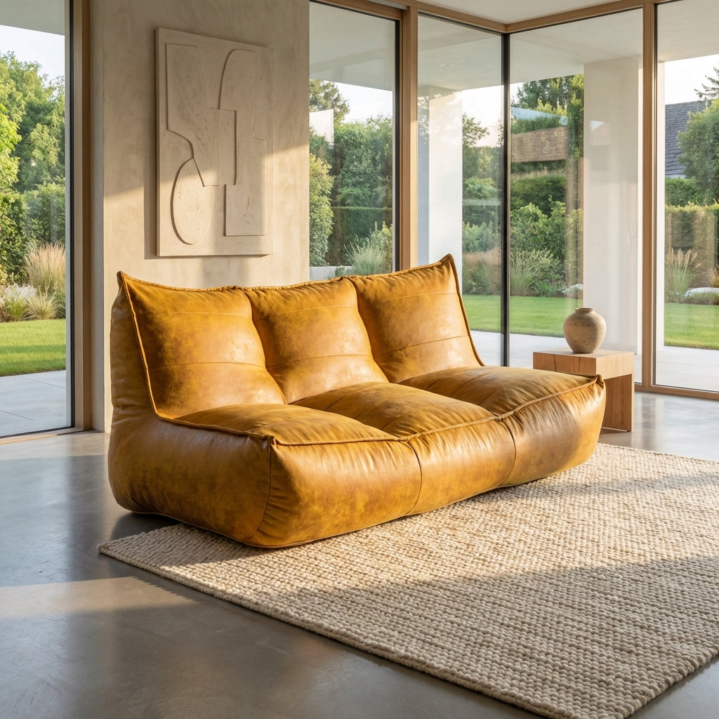 Fauteuil Beanbag Rib Modern Retro-Leder