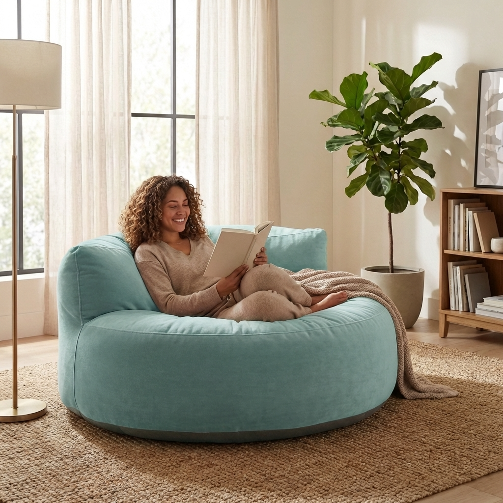 Runder Sitzsack aus dickem Samt