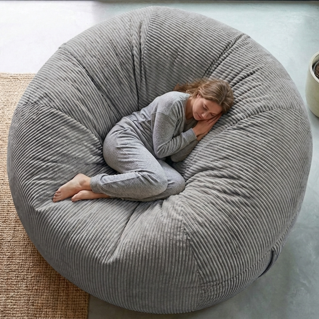 Big XXL BeanBag – Ribbed Corduroy Fabric Grijs