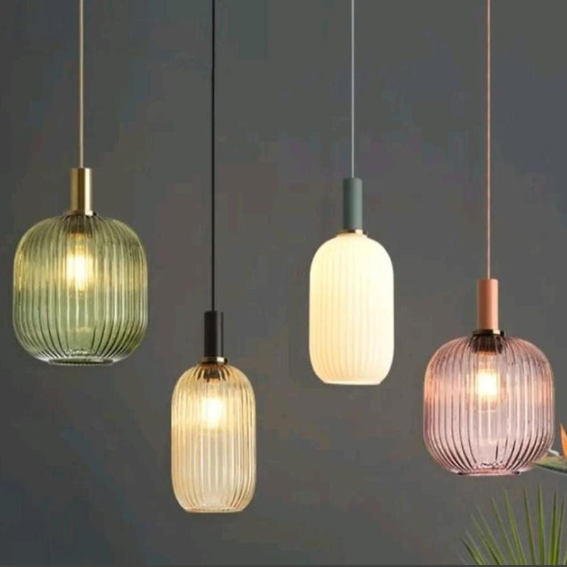 Bunte, gestreifte Hängelampen aus Glas