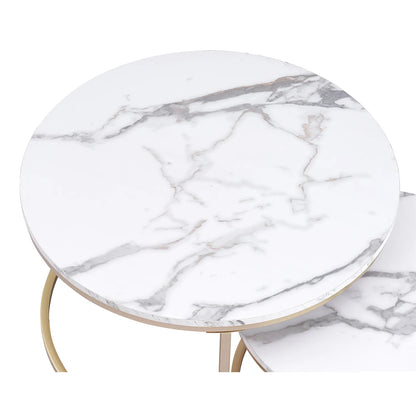 Wagner - 2-delige salontafel met marmeren textuur, goudwit 